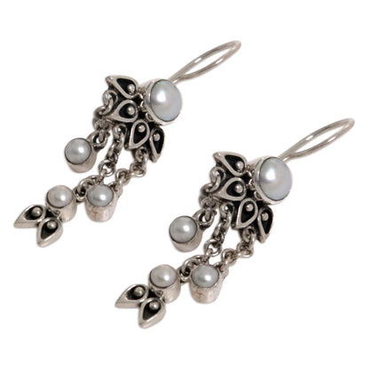 Moonlight Lotus Sterling Silver Pearl Chandelier Earrings