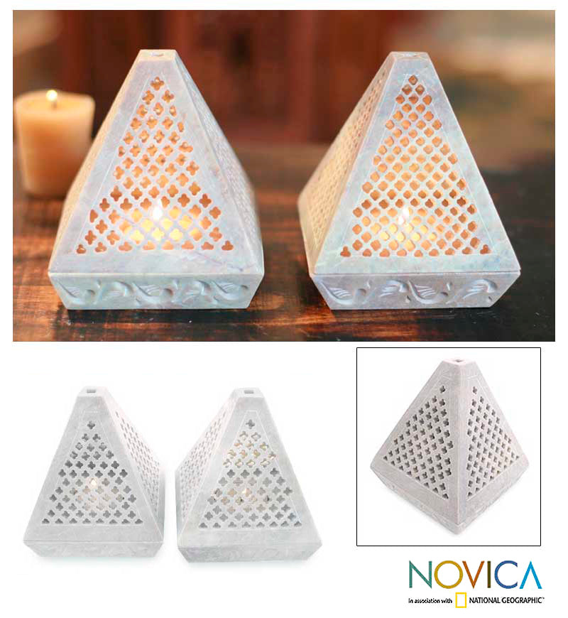 Lace Pyramid Jali Soapstone Candle Holders