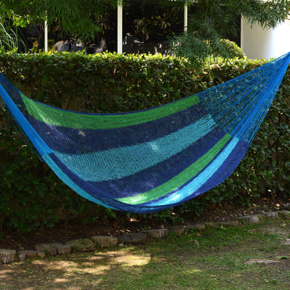 Magical Isle Green & Navy Blue 2 Person Nylon Hammock