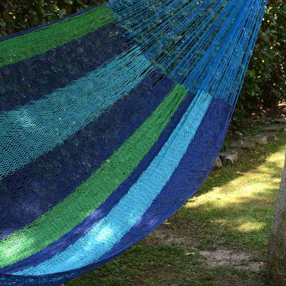 Magical Isle Green & Navy Blue 2 Person Nylon Hammock