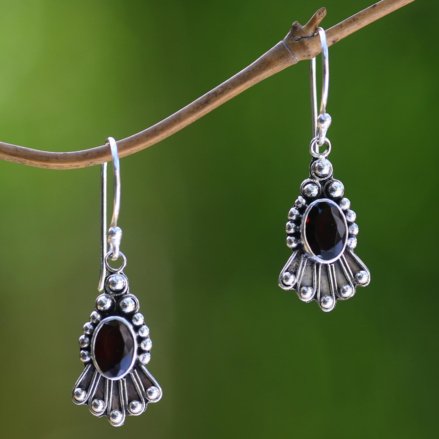 Red Goddess Handmade Sterling Silver Garnet Dangle Earrings