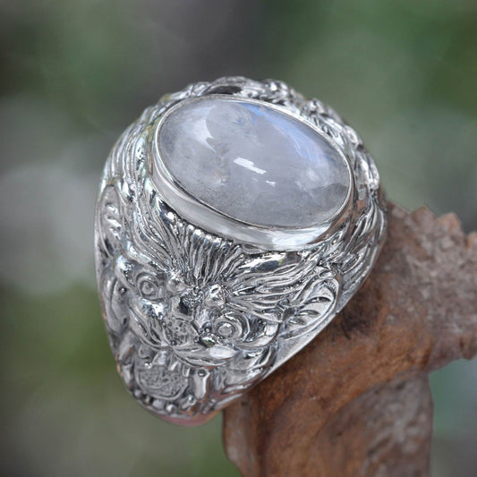 Lion Charisma Moonstone Men's Sterling Silver Ring