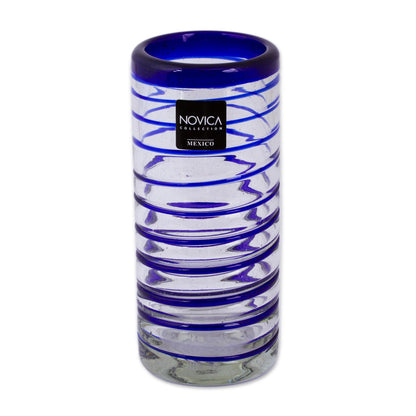 Cobalt Spiral Hand Blown Drinking Glasses Blue Accent Set of 6