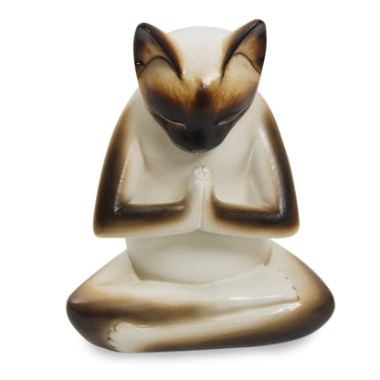 Meditating Kitty Albesia Wood Sculpture