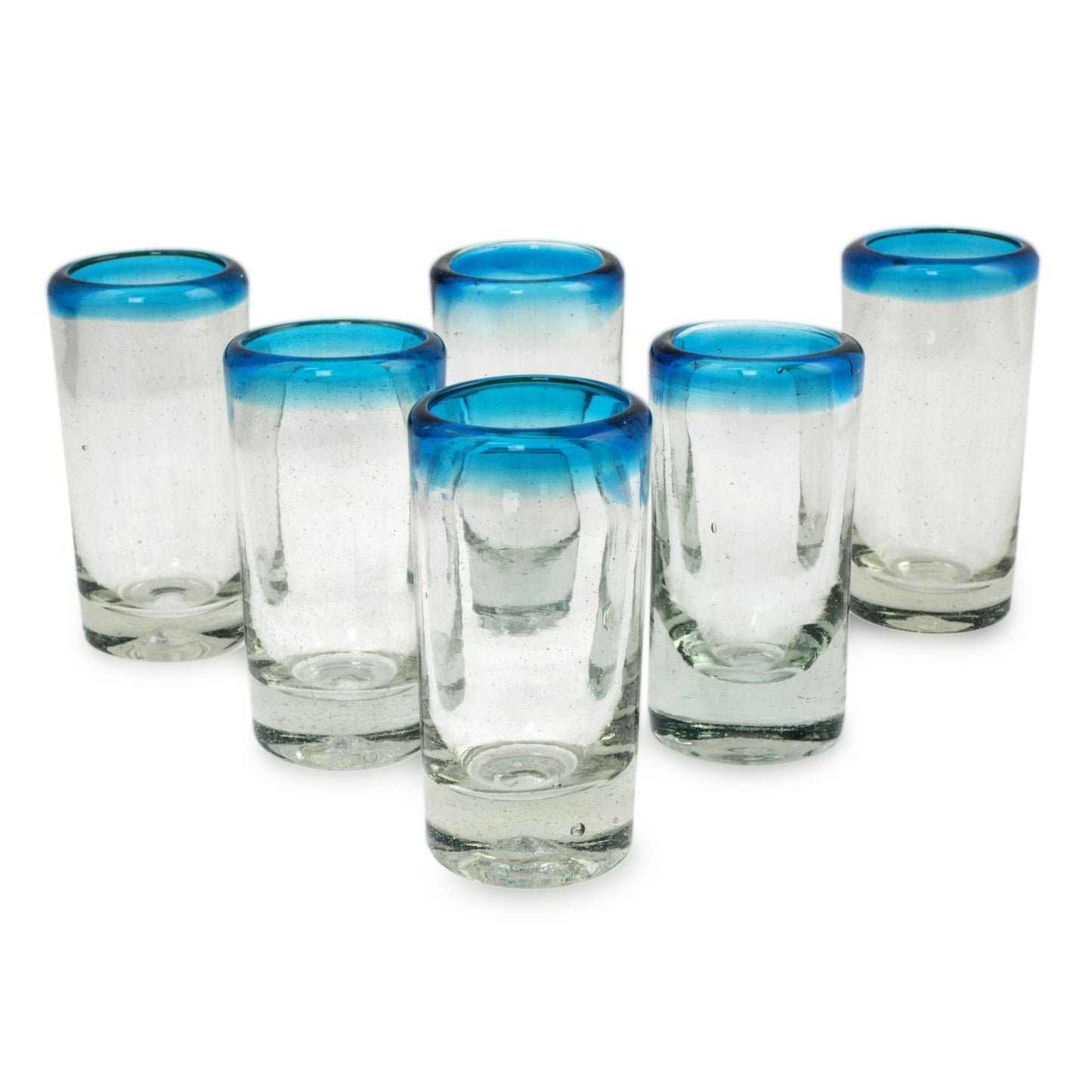 Aquamarine Hand Blown Mexican Tequila Shot Glasses Clear Set of 6