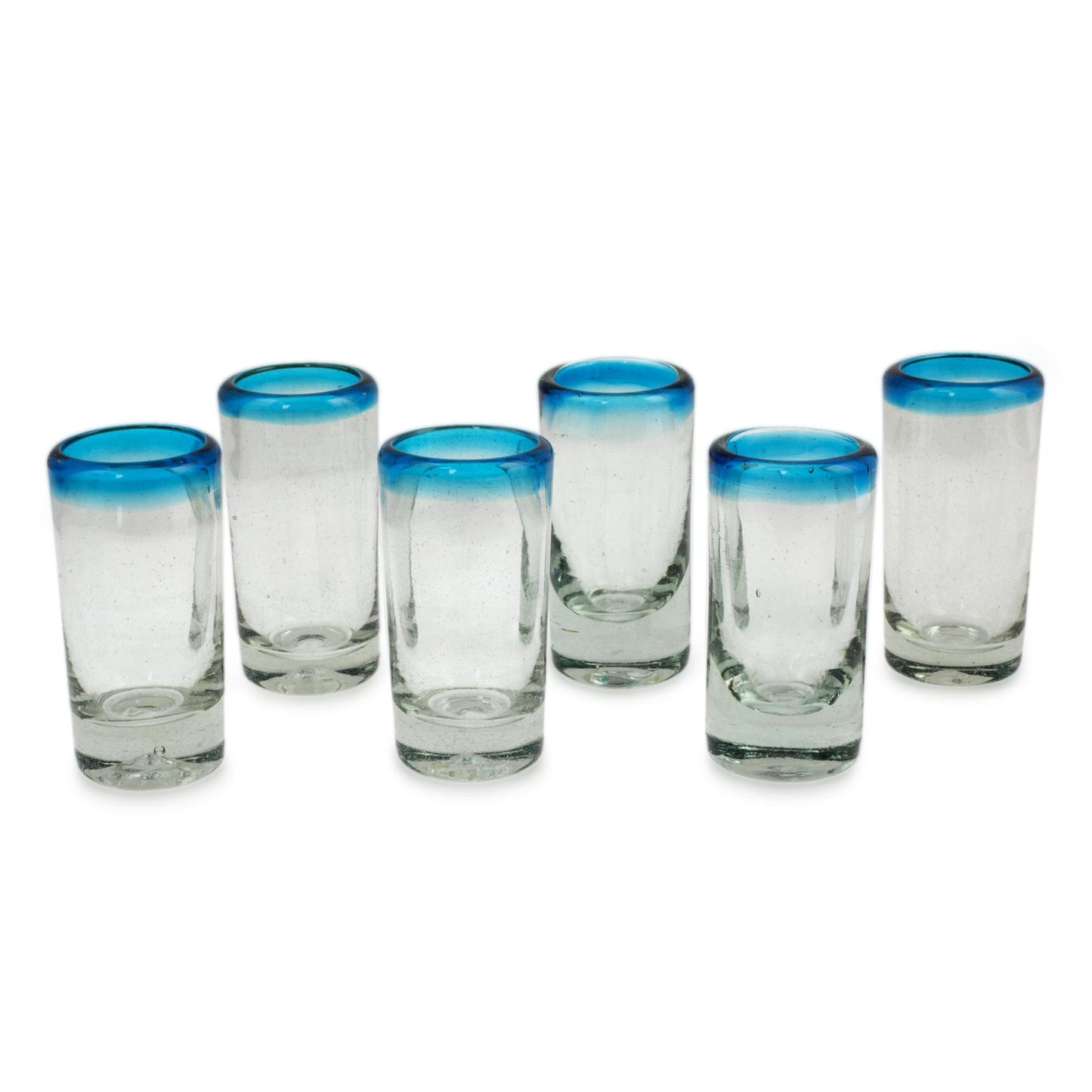 Aquamarine Hand Blown Mexican Tequila Shot Glasses Clear Set of 6