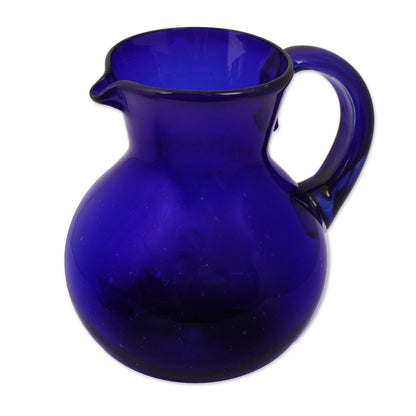 Cobalt Light Handblown Glass Recycled Classic Blue Pitcher Serveware