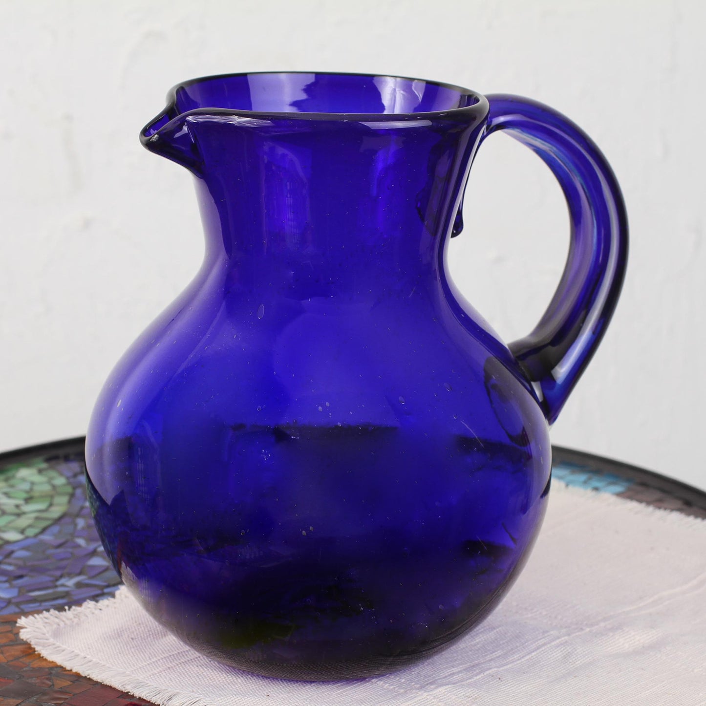 Cobalt Light Handblown Glass Recycled Classic Blue Pitcher Serveware