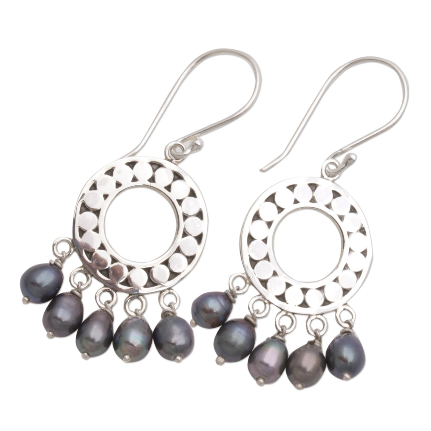 Black Moon Aura Sterling Silver Pearl Chandelier Earrings