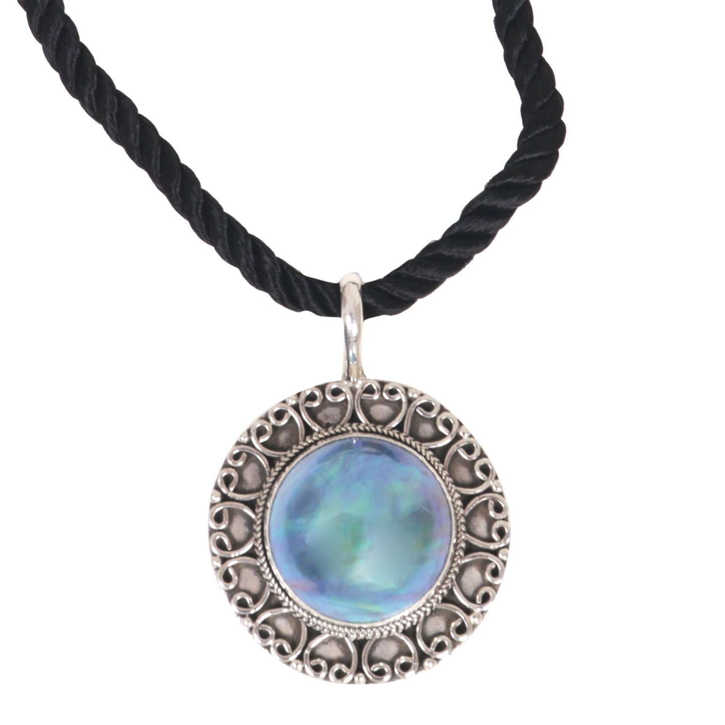 Blue Indonesian Moon Cultured Pearl Silver Necklace