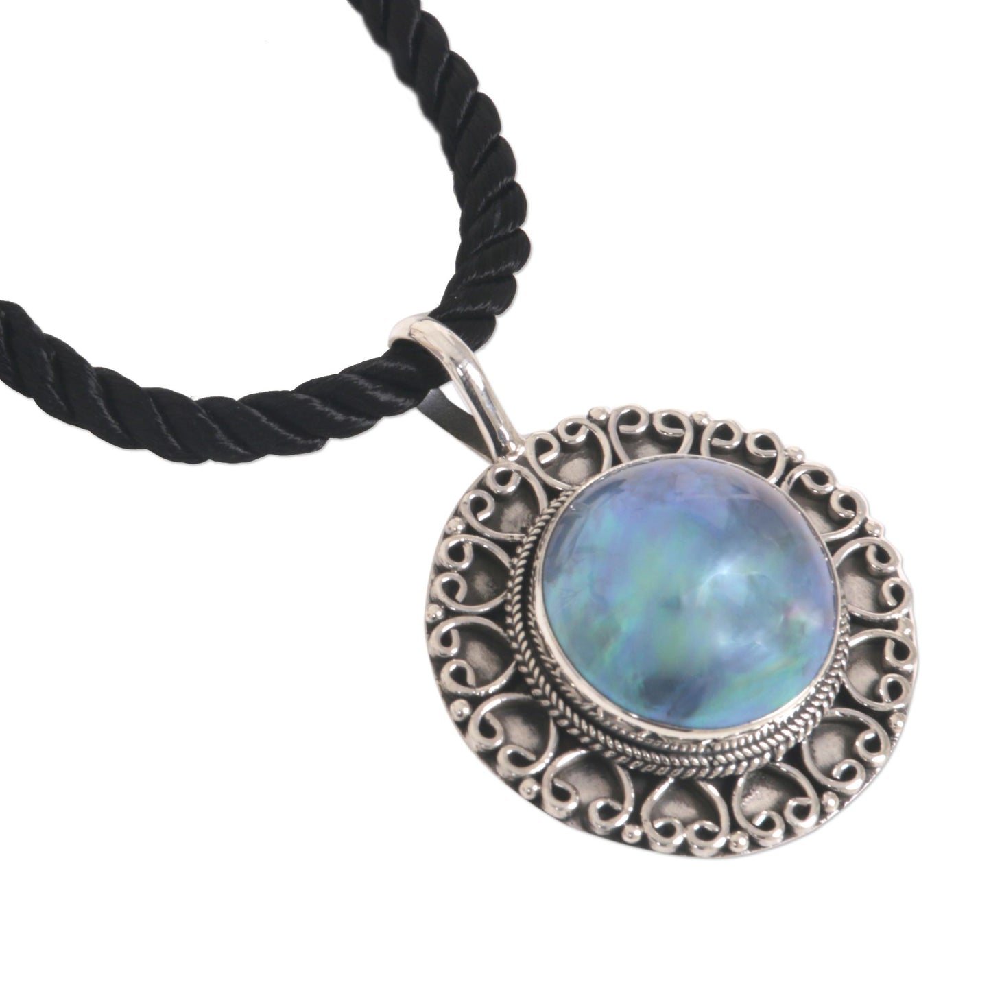 Blue Indonesian Moon Cultured Pearl Silver Necklace