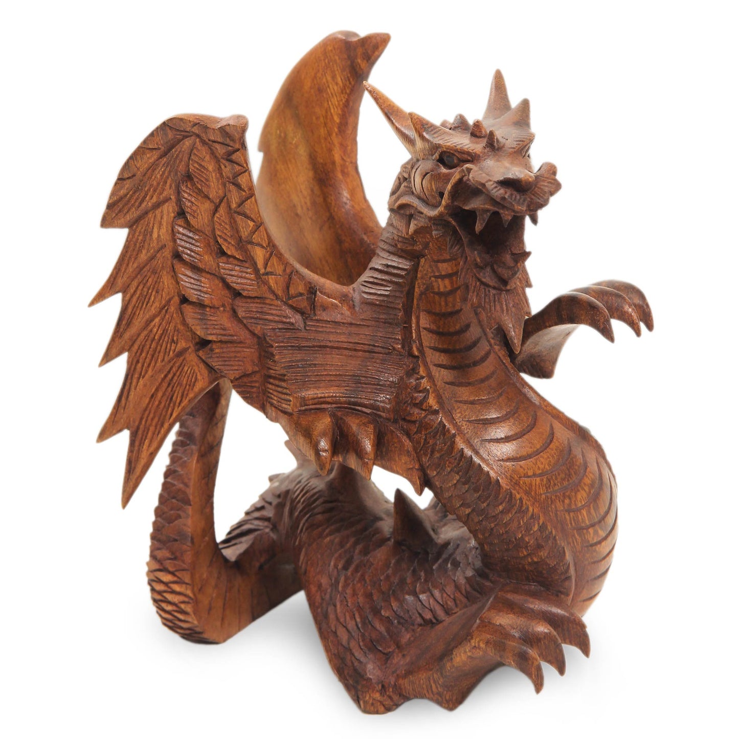 Winged Dragon Hand Carved Wood Dragon Sculpture