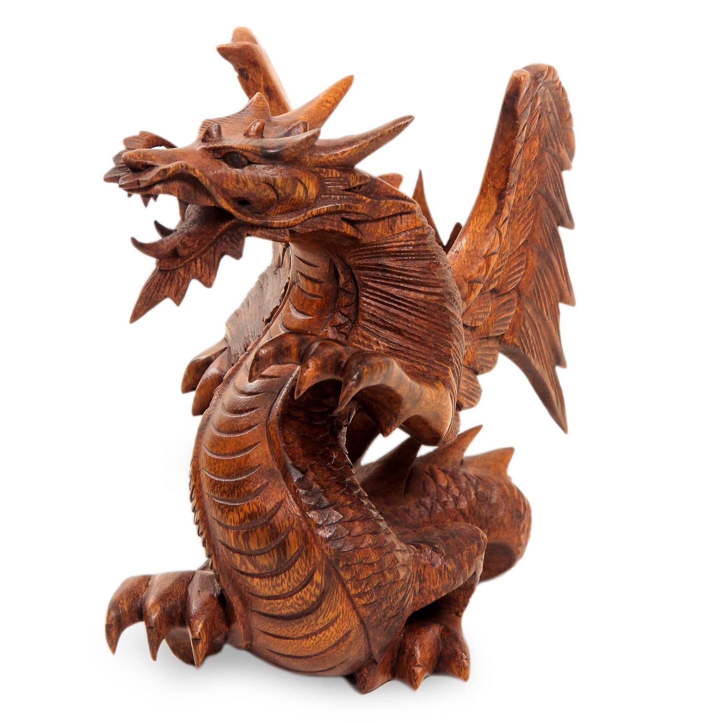 Winged Dragon Hand Carved Wood Dragon Sculpture