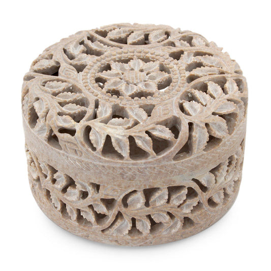 Floral Arabesque Handmade Jali Soapstone Jewelry Box