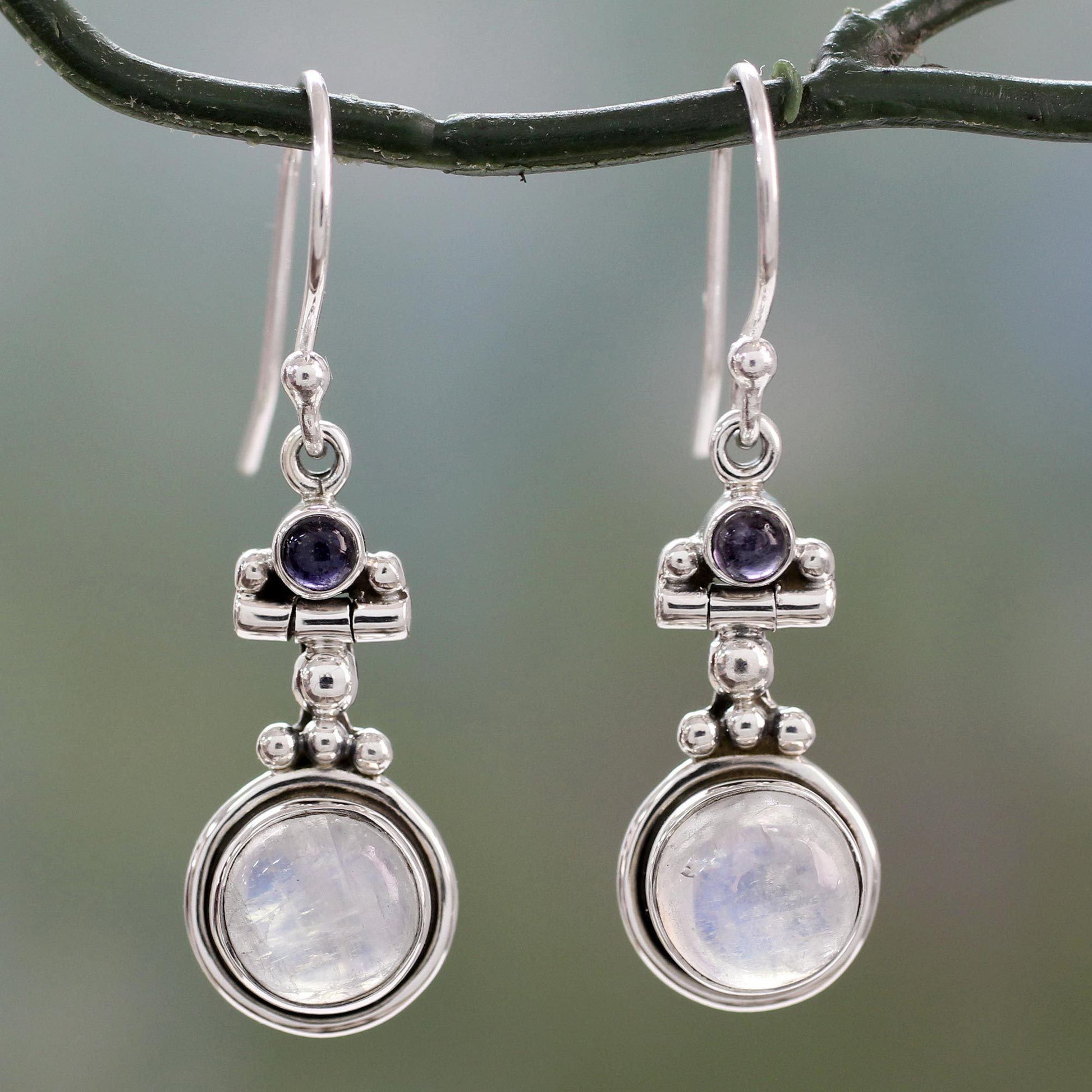 NOVICA - Silver, Moonstone & Iolite 'Misty Moon' Earrings