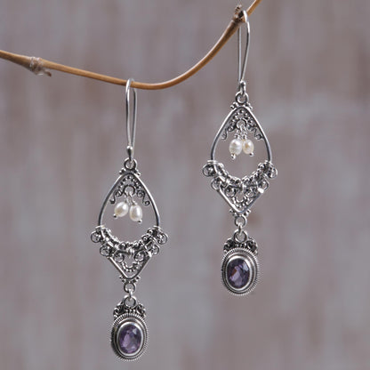 Empress Amethyst and pearl flower earrings