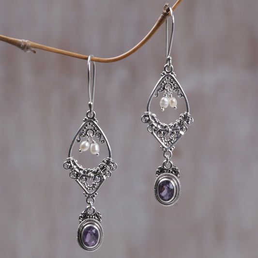 Empress Amethyst and pearl flower earrings