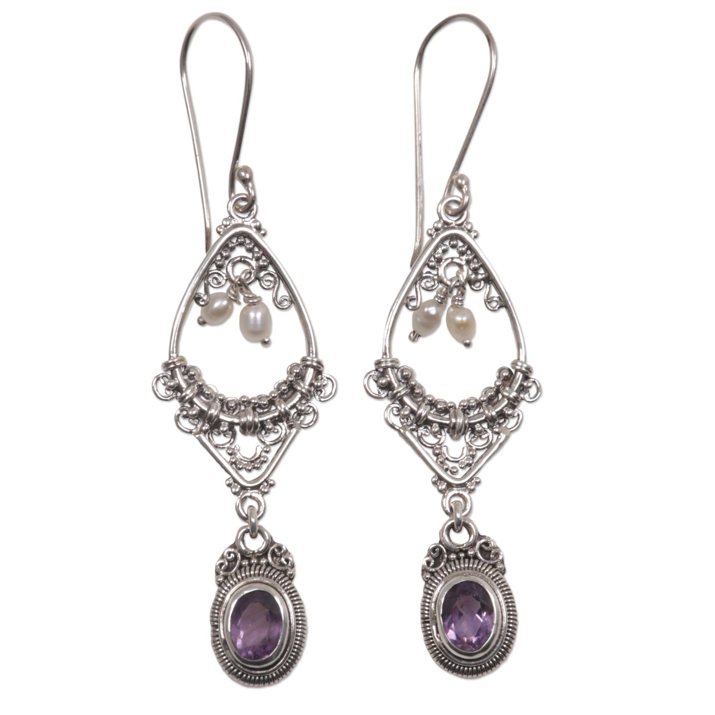 Empress Amethyst and pearl flower earrings