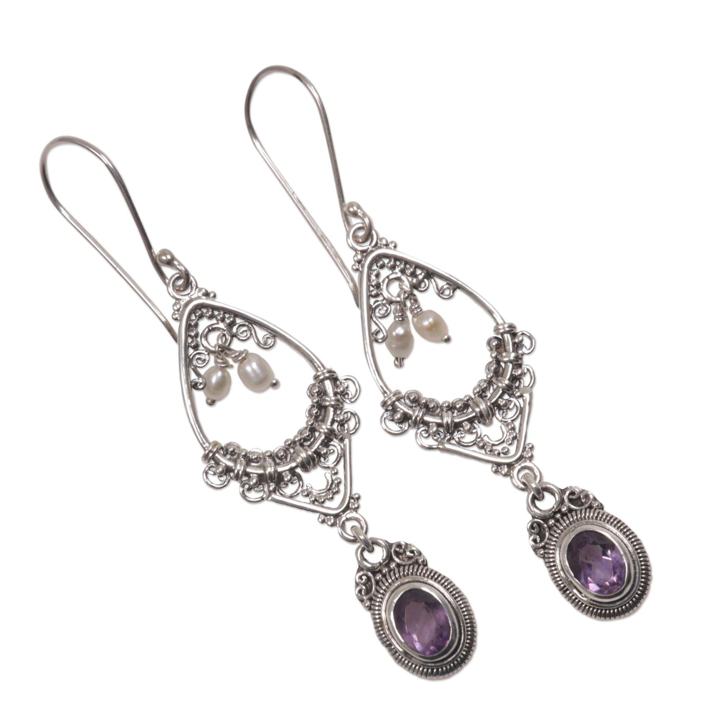 Empress Amethyst and pearl flower earrings