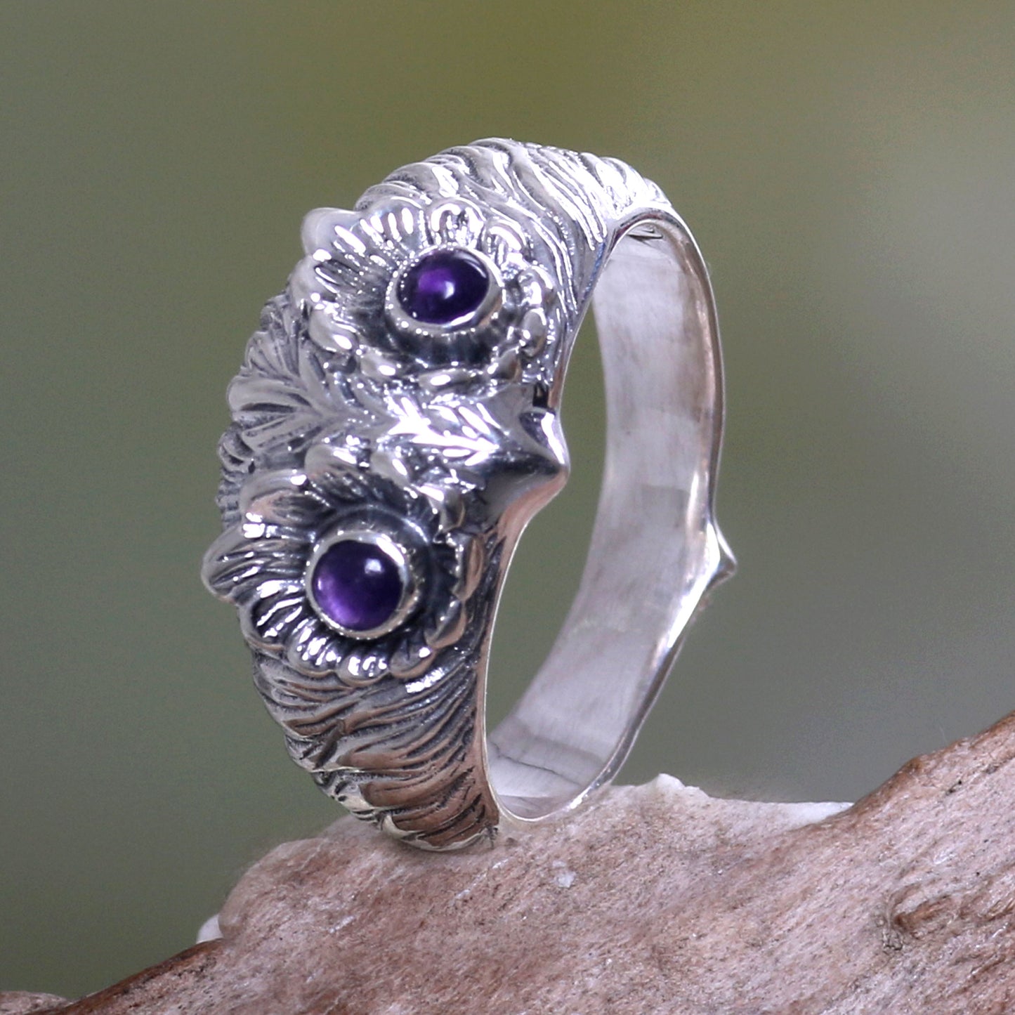 Owl Wisdom Amethyst & Silver Ring