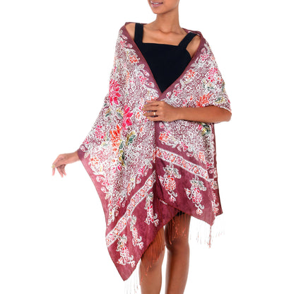 Chrysanthemums Multicolor Batik Silk Shawl