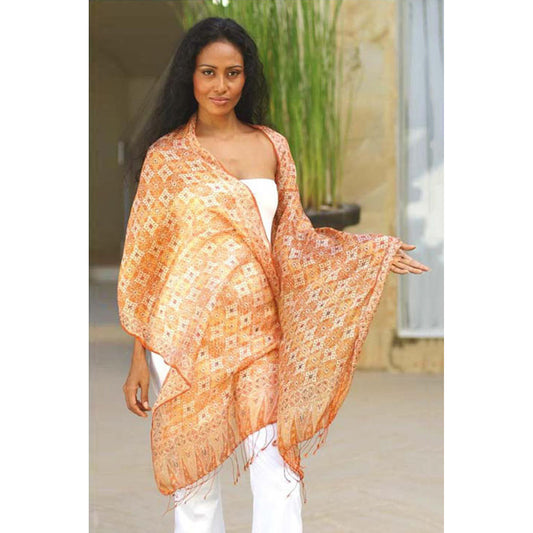 Orange Jasmine Hand-Made Silk Shawl