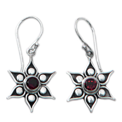 Poinsettias Silver & Garnet Flower Earrings