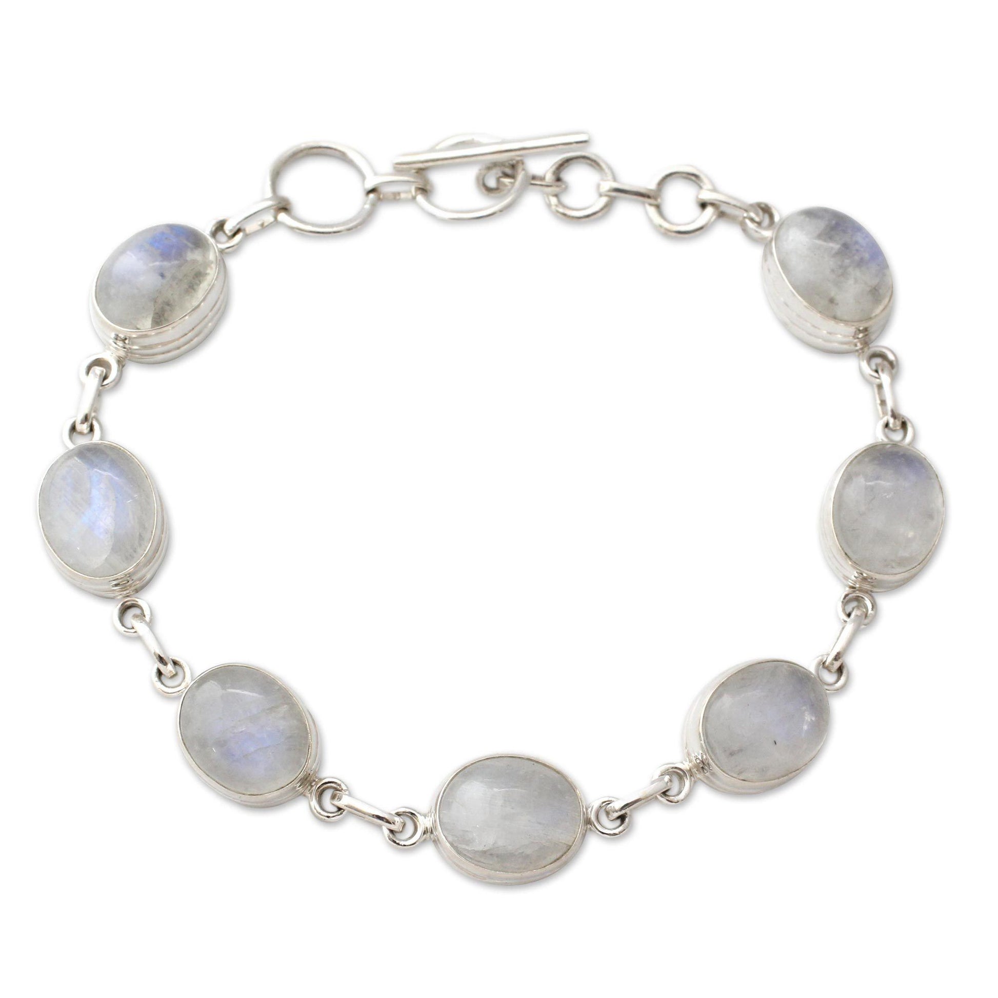 NOVICA - Moonstone Mysteries Silver Link Bracelet