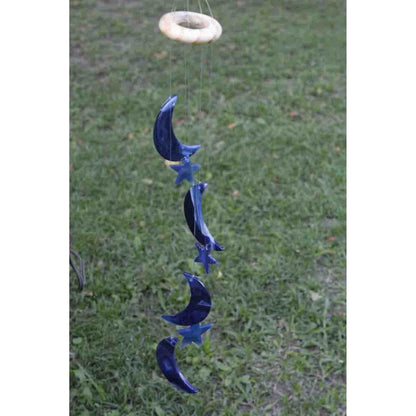 Blue Moon & Stars Dyed Blue Agate Wind Chimes