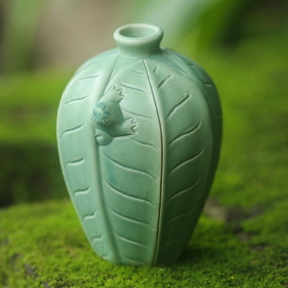 Frangipani Frogs Leaf & Tree Ceramic Vase