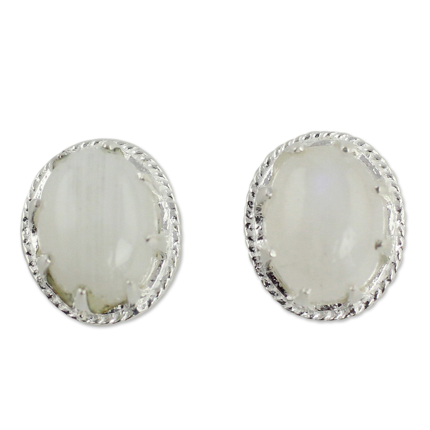 Morning Frost Moonstone & Silver Button Earrings