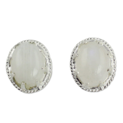 Morning Frost Moonstone & Silver Button Earrings