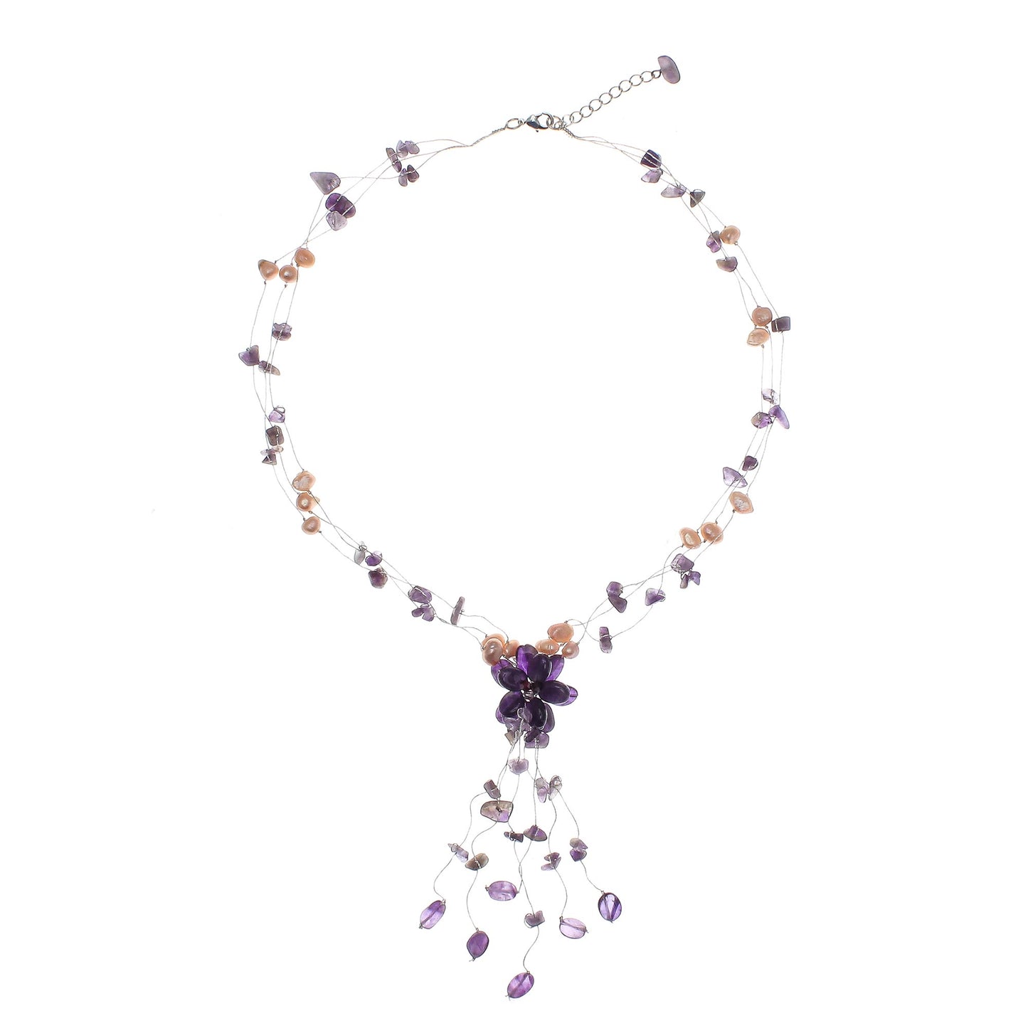 Fantasy Amethyst & Pearl Necklace with Flower Pendant