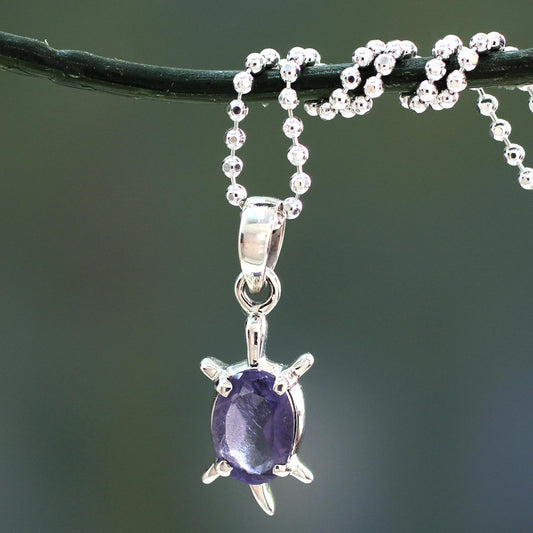Crystal Turtle Handcrafted Sterling Silver and Iolite Pendant Necklace