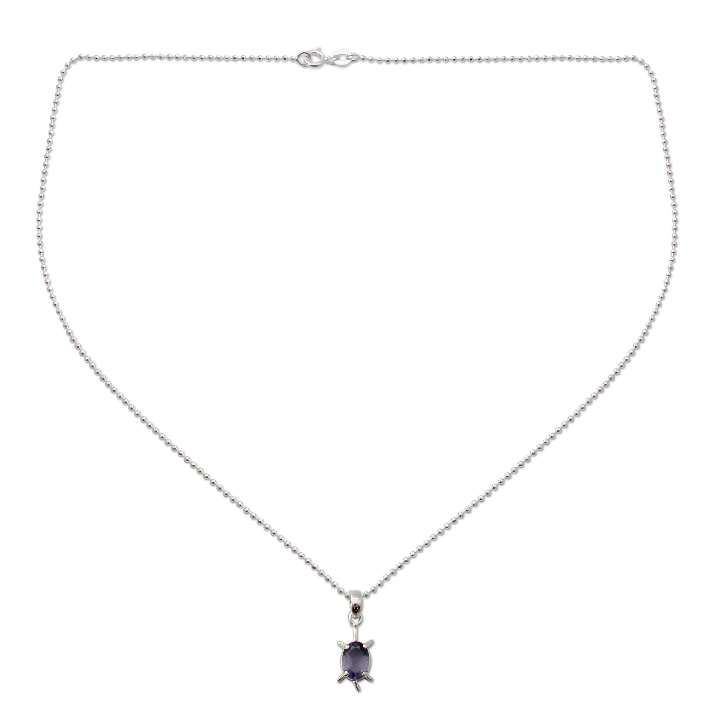 Crystal Turtle Handcrafted Sterling Silver and Iolite Pendant Necklace