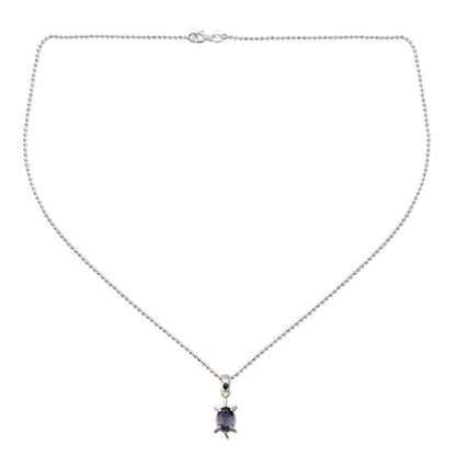 Crystal Turtle Handcrafted Sterling Silver and Iolite Pendant Necklace