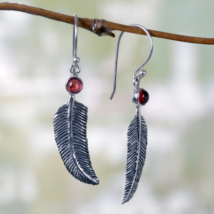 Light as a Feather Garnet & Silver Earrings