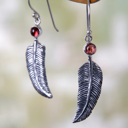 Light as a Feather Garnet & Silver Earrings