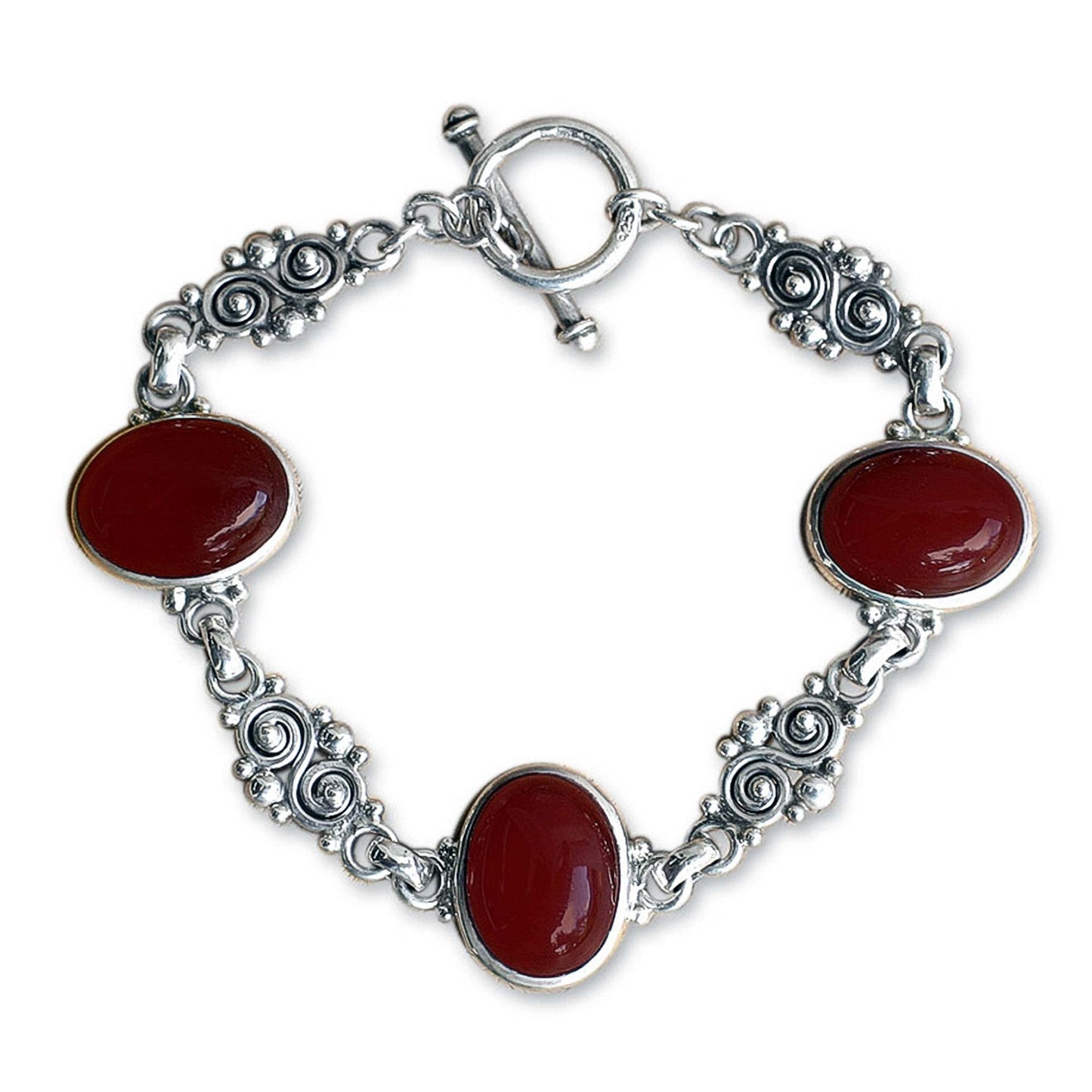 Sunset in Bali Sterling Silver Carnelian Link Bracelet