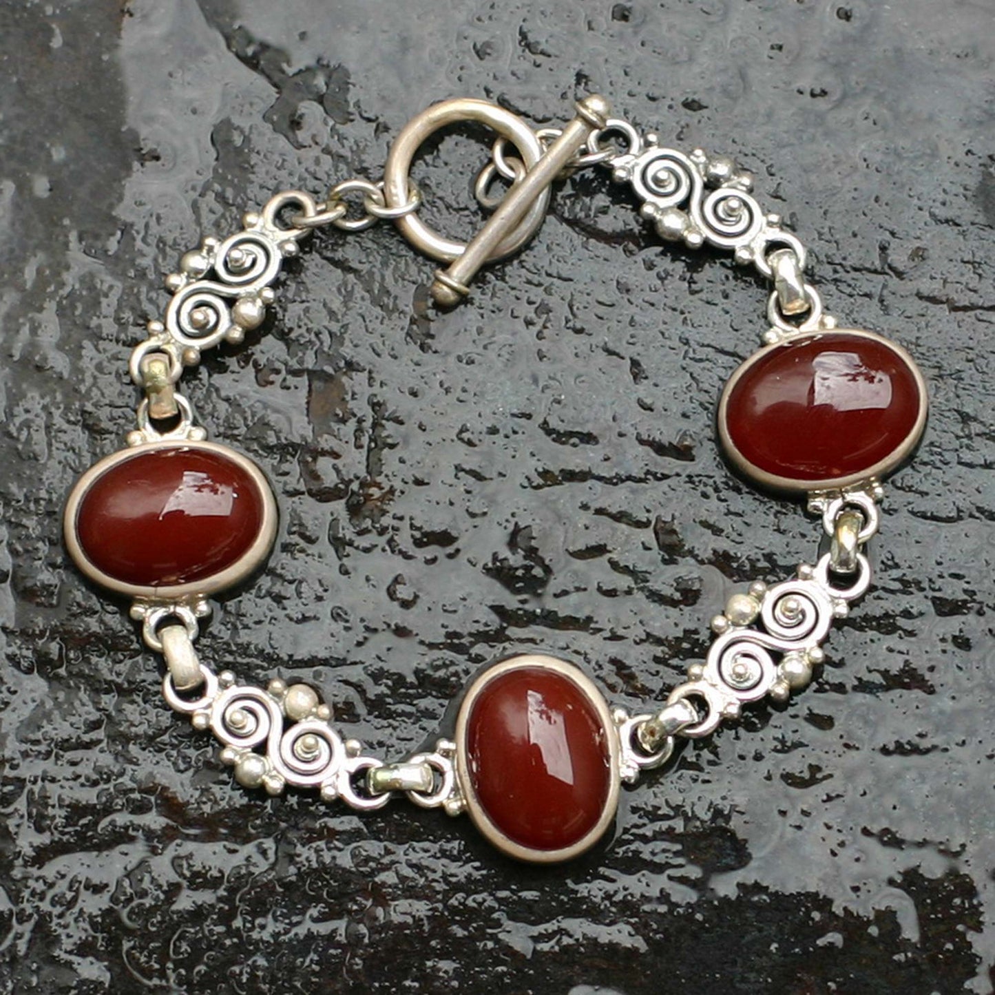 Sunset in Bali Sterling Silver Carnelian Link Bracelet