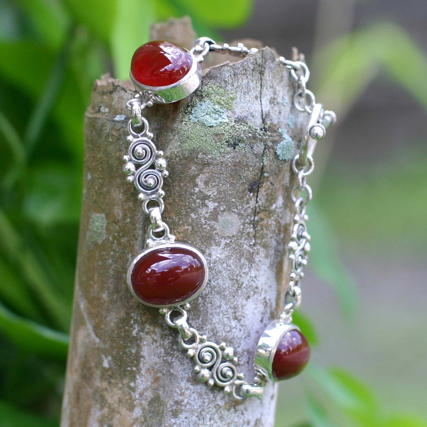 Sunset in Bali Sterling Silver Carnelian Link Bracelet