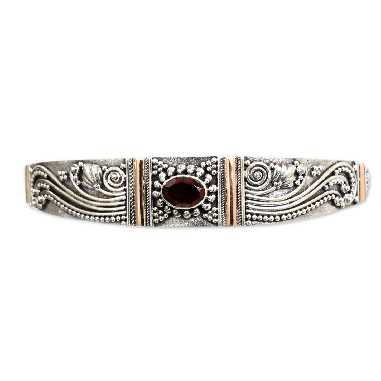 NOVICA - Silver, Garnet & Gold Plated Paradise Cuff Bracelet