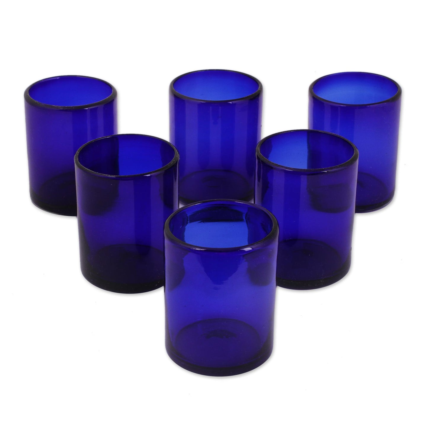 Pure Cobalt Blue Hand Blown Glass Tumblers Set of 6 Mexico