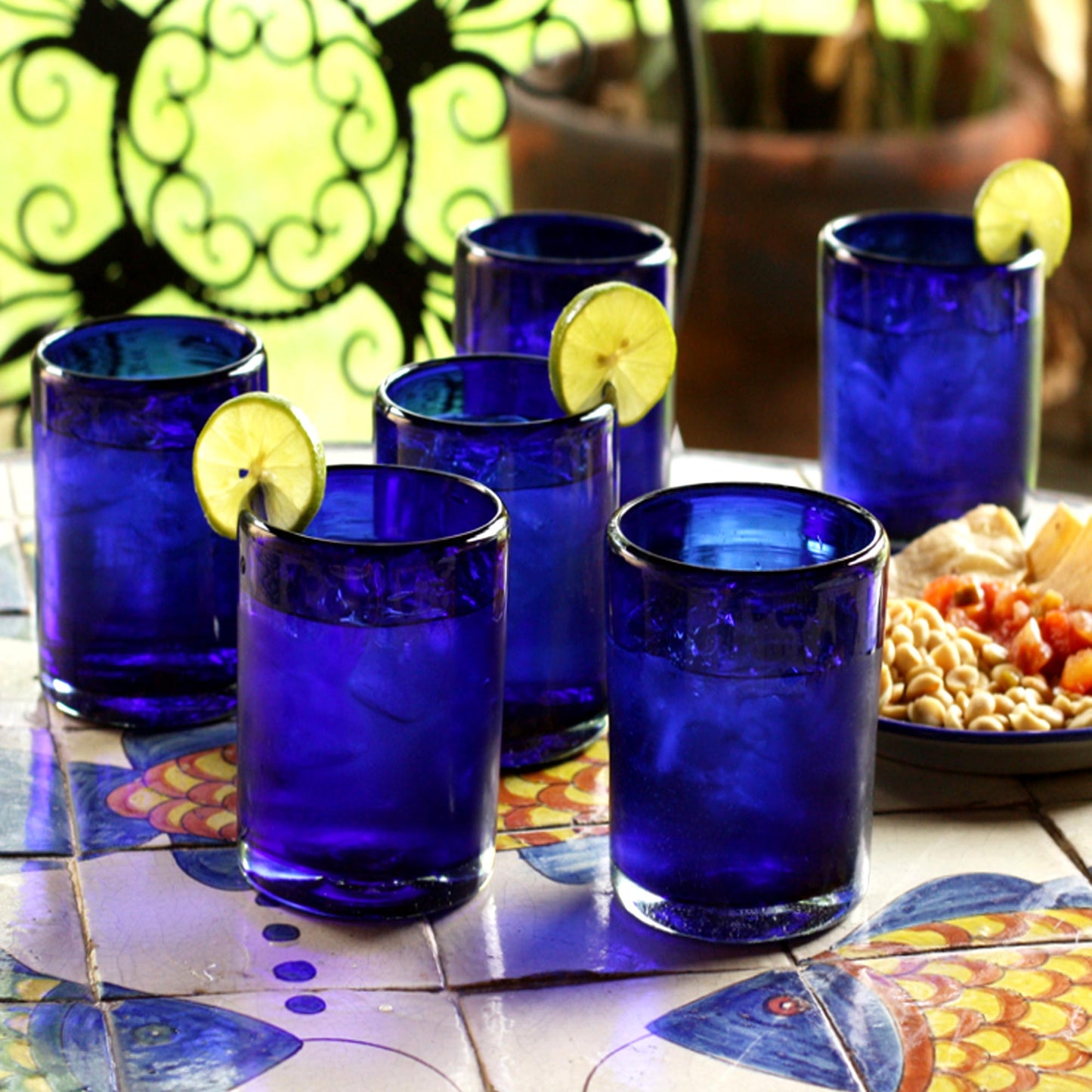 Pure Cobalt Blue Hand Blown Glass Tumblers Set of 6 Mexico