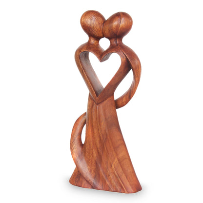 My Heart And Yours Romantic Suar Wood Sculpture