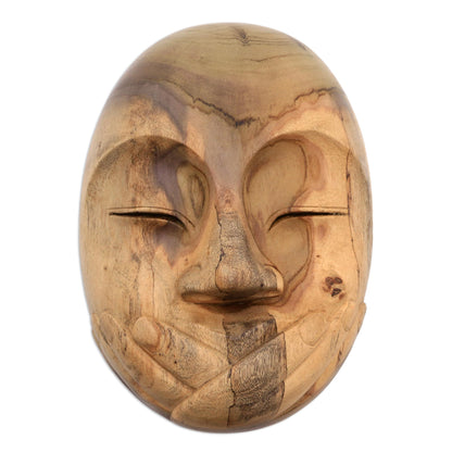 Wordless Hand Carved Hibiscus Wood Wall Mask