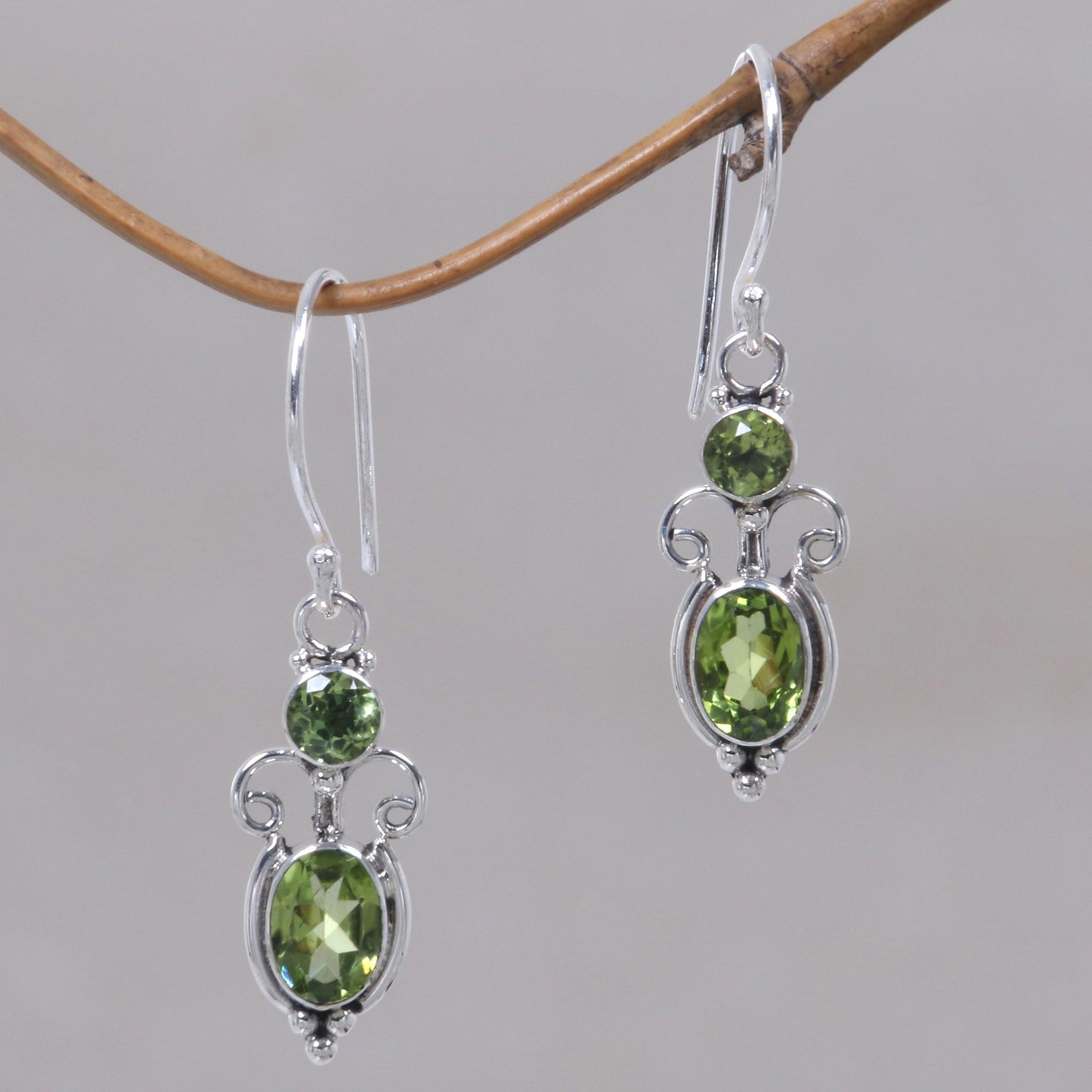 Crown Princess Peridot Sterling Silver Dangle Earrings