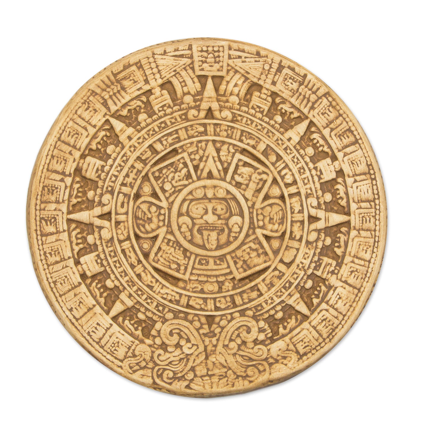 Small Ochre Aztec Calendar Ceramic Wall Plaque