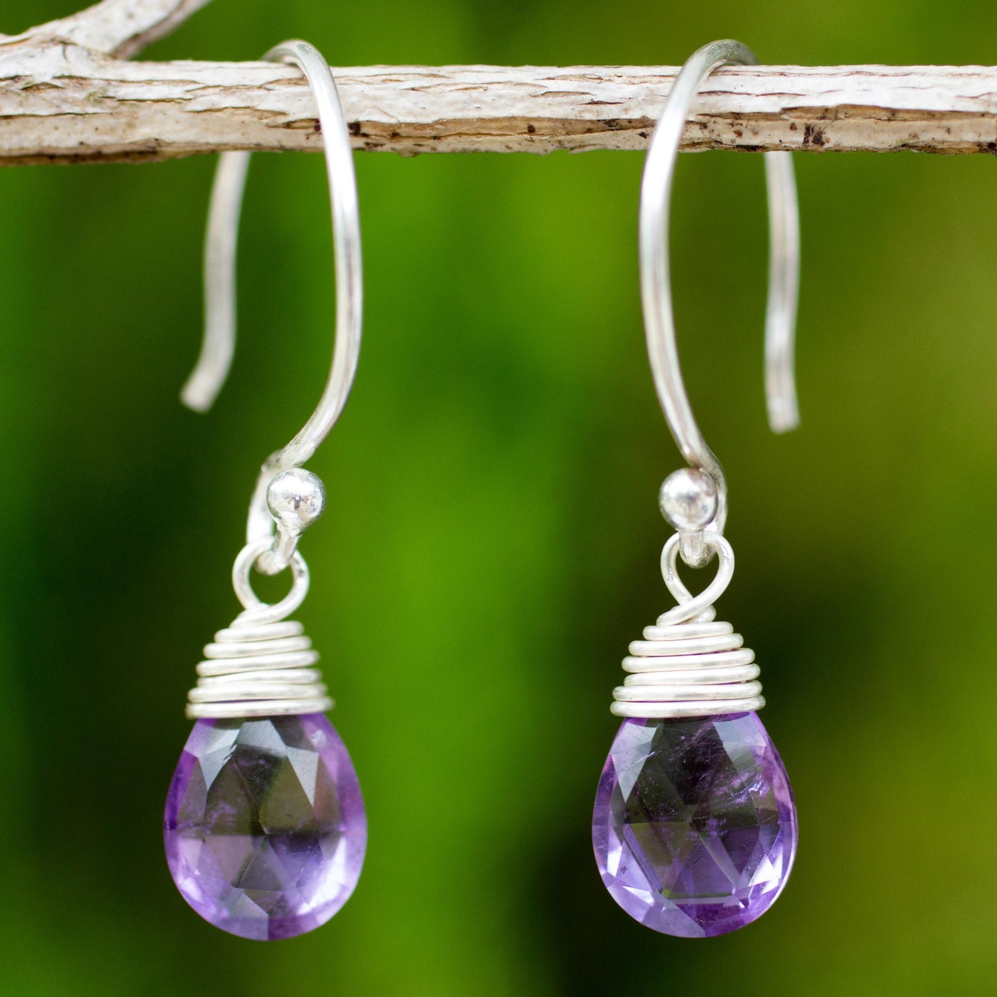Glowing Exotic Silver and Amethyst Damgle Earrings