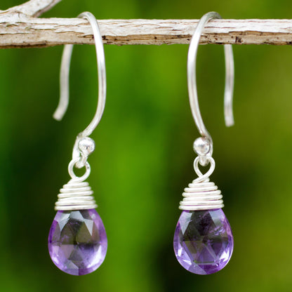 Glowing Exotic Silver and Amethyst Damgle Earrings